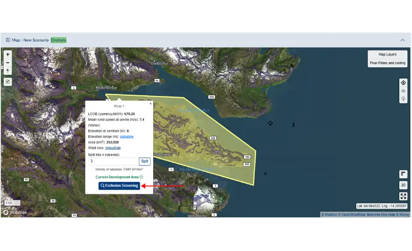 Wind farm layout showing automated exclusion zones.